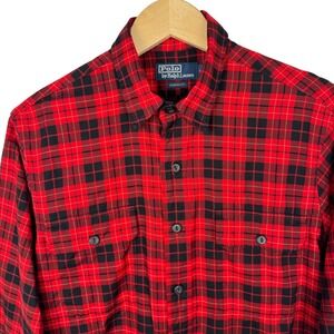 Polo Ralph Lauren Red Plaid Classic Fit Button Down Shirt Mens M Patch Pockets